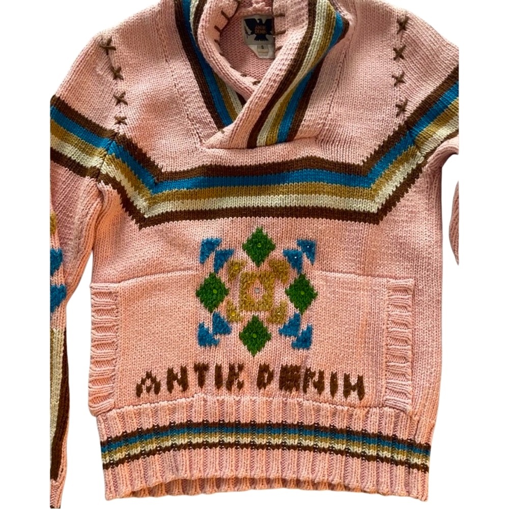 Vintage Y2K Antik Denim Pink Multicolor Cowl Neck Hoody Sweater Native Flash S